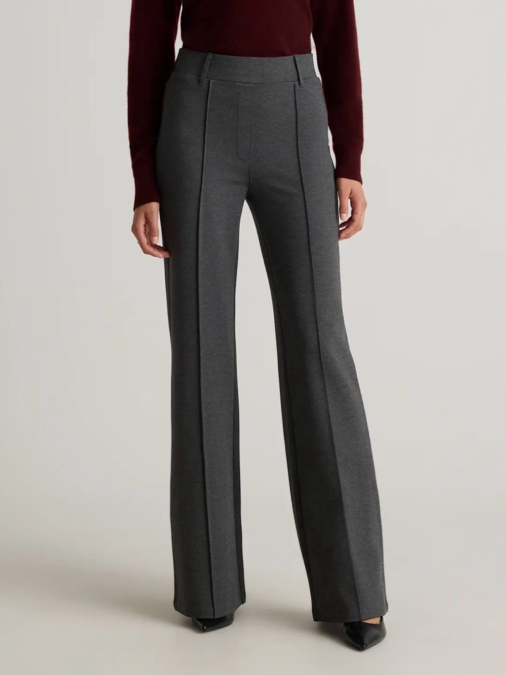 Quince Ultra-Stretch Ponte Flare Pants. Charcoal/Regular inseam